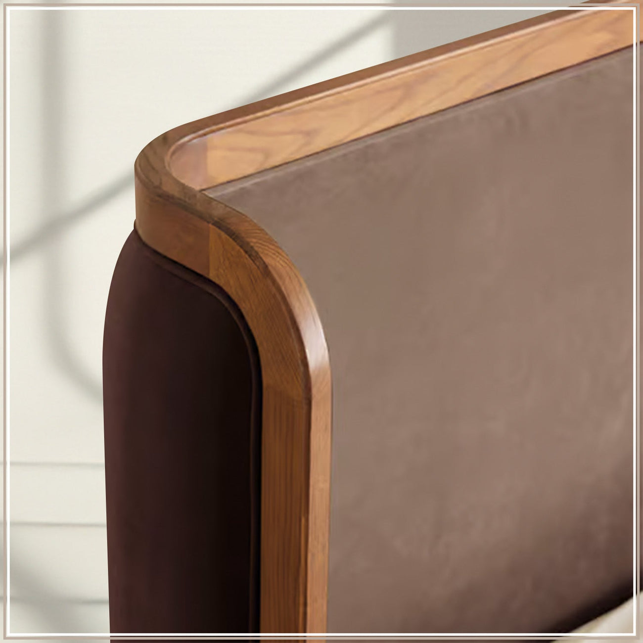 Valerio Duo-Panel Luxe Queen Size Bed in Tuape Velvet with Oak wood Frame