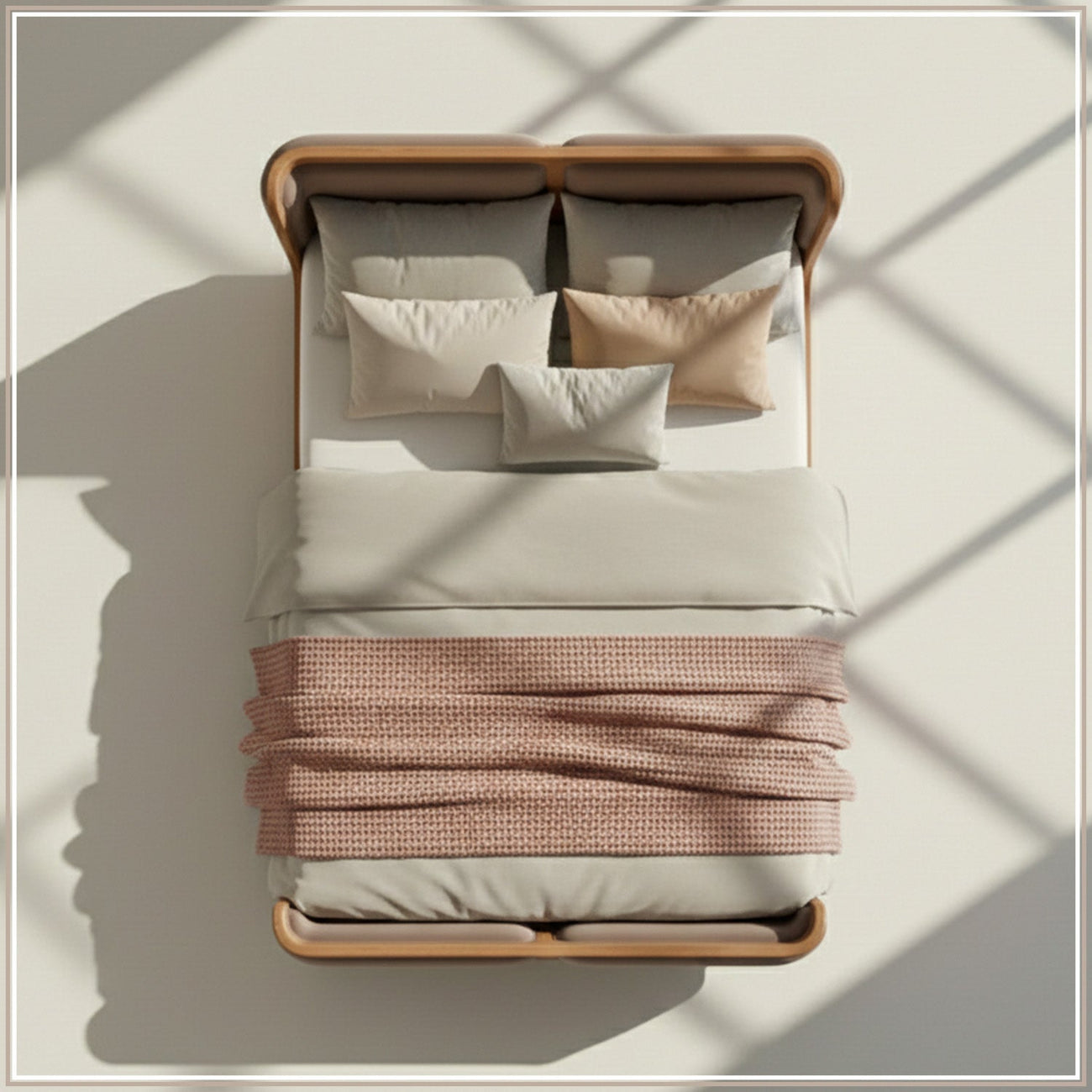 Valerio Duo-Panel Luxe King Size Bed in Tuape Velvet with Oak wood Frame