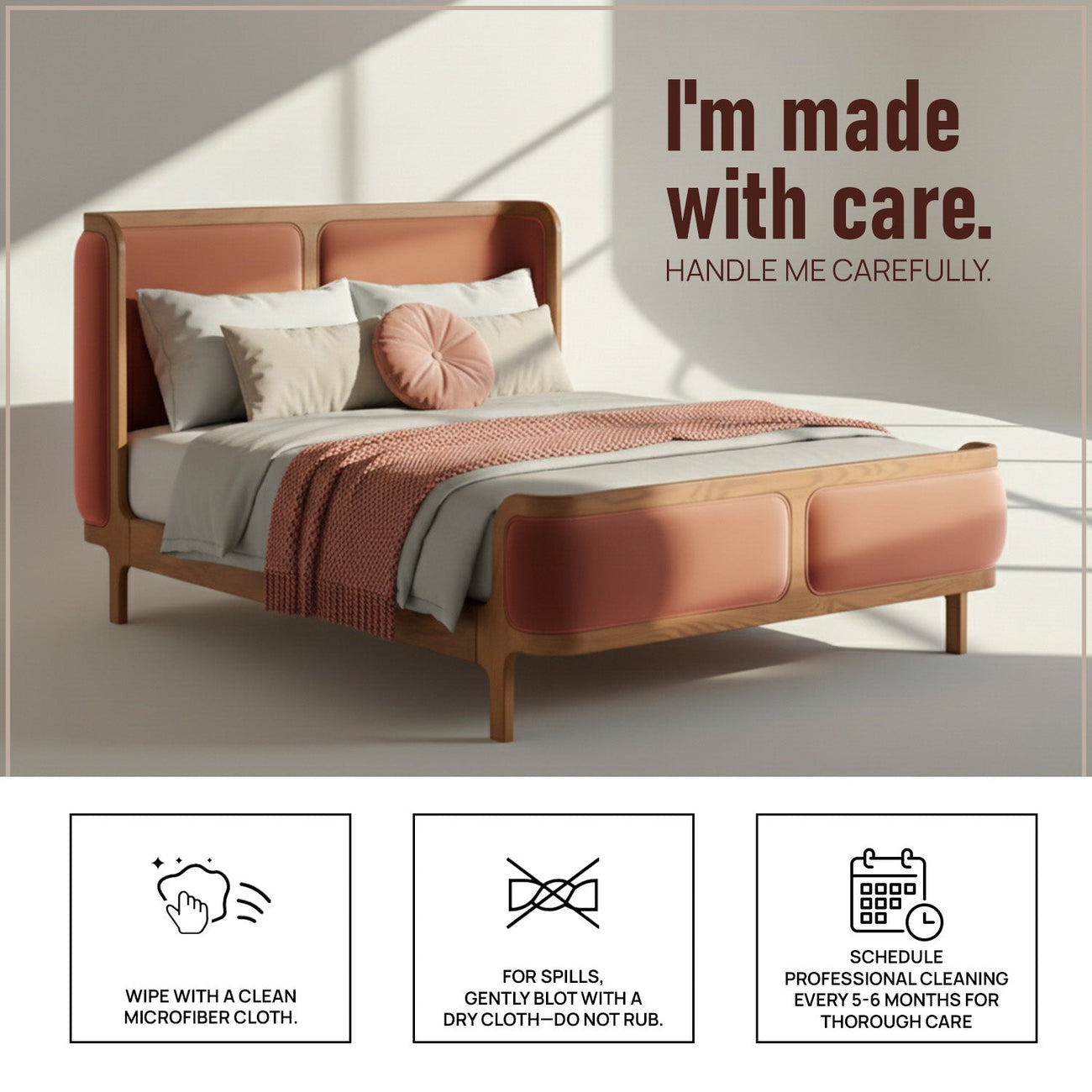 Valerio Duo-Panel Luxe King Size Bed in Antique Rose Velvet with Oak wood Frame