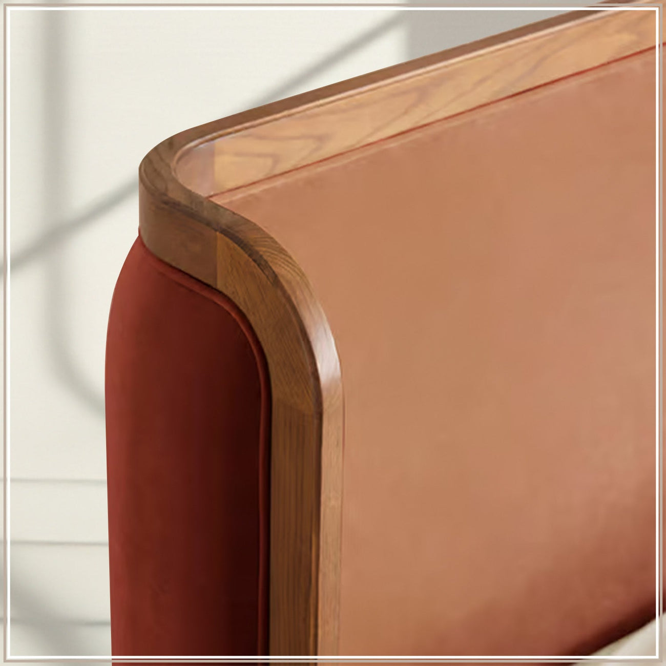 Valerio Duo-Panel Luxe Queen Size Bed in Antique Rose Velvet with Oak wood Frame