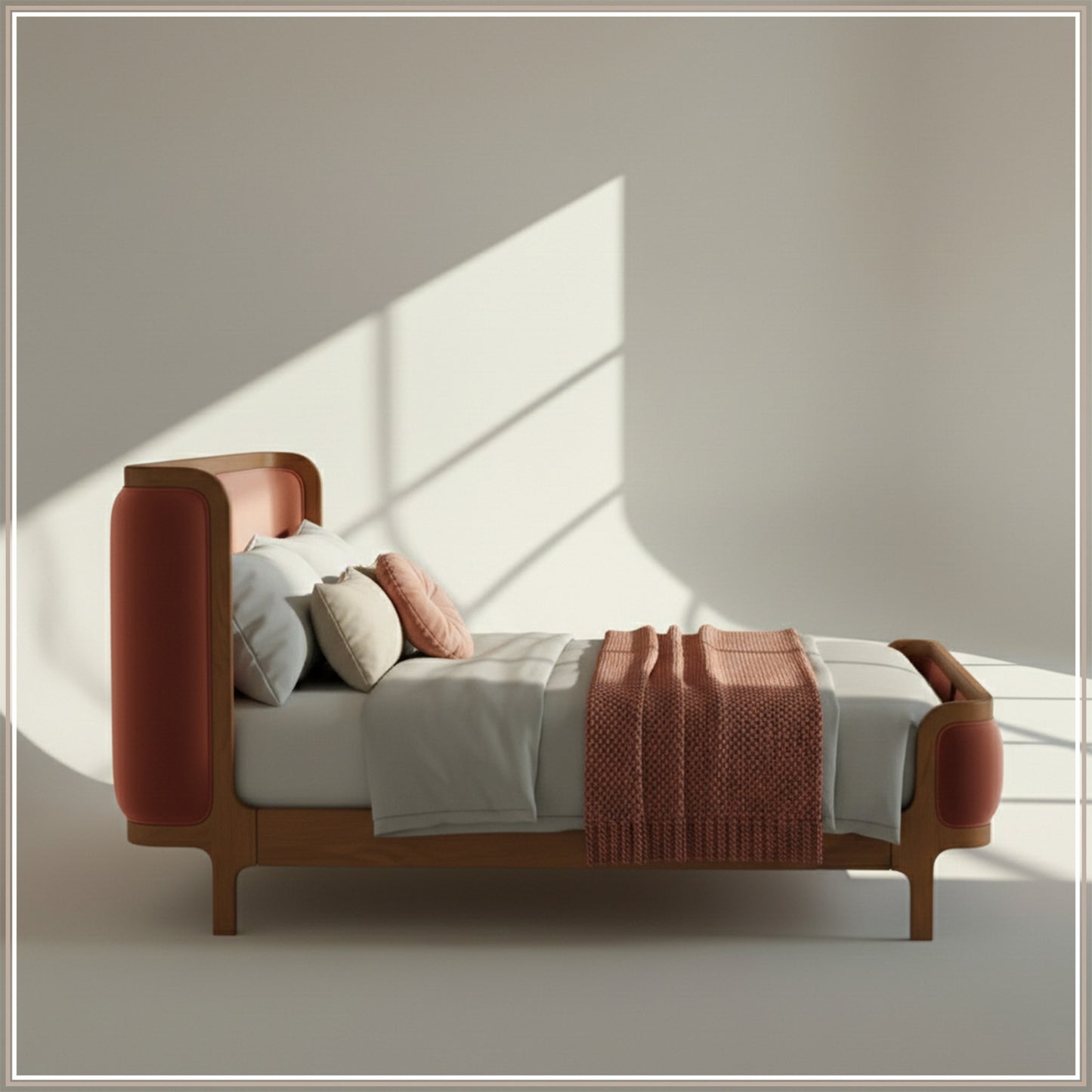 Valerio Duo-Panel Luxe Queen Size Bed in Antique Rose Velvet with Oak wood Frame & Hydraulic Storage