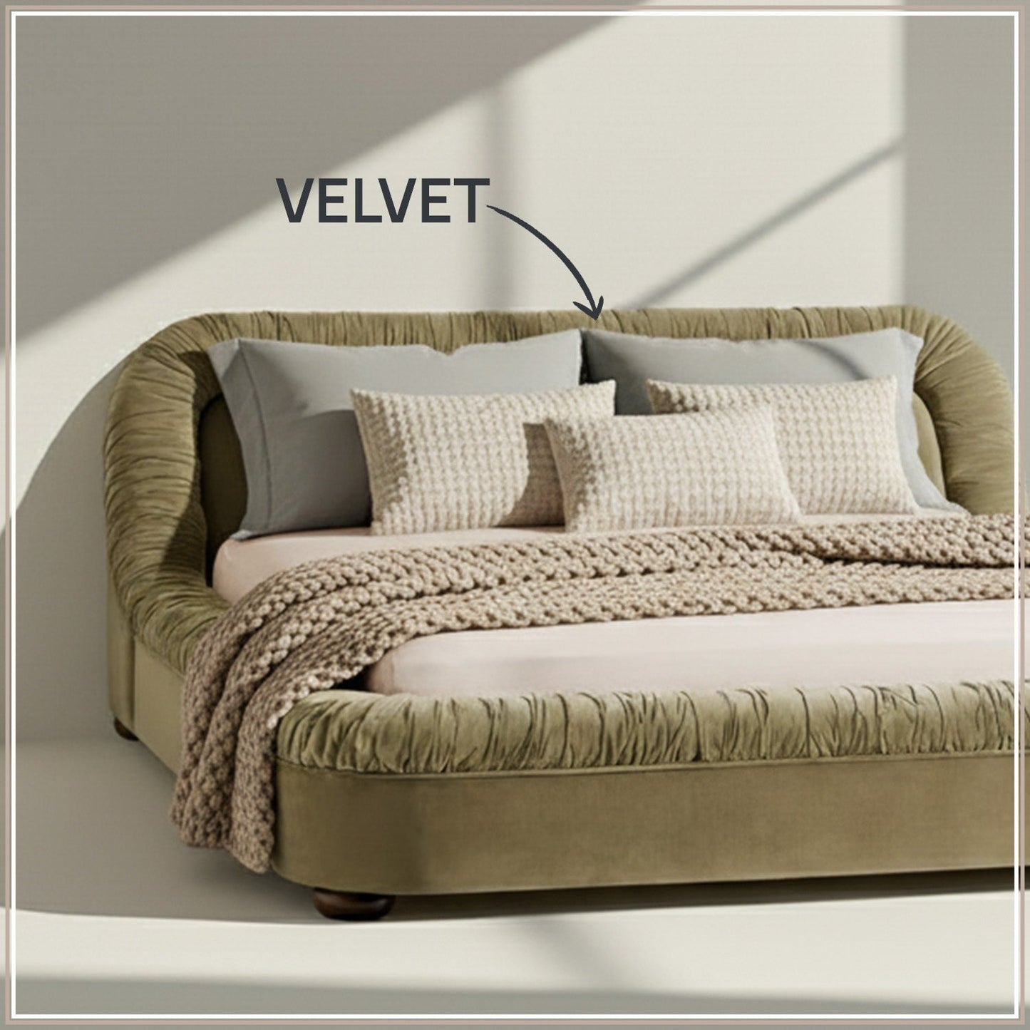 Casa Haven Relax Queen Size Bed in Light Green Velvet with Engineered Hardwood Frame & Hydraulic Storage