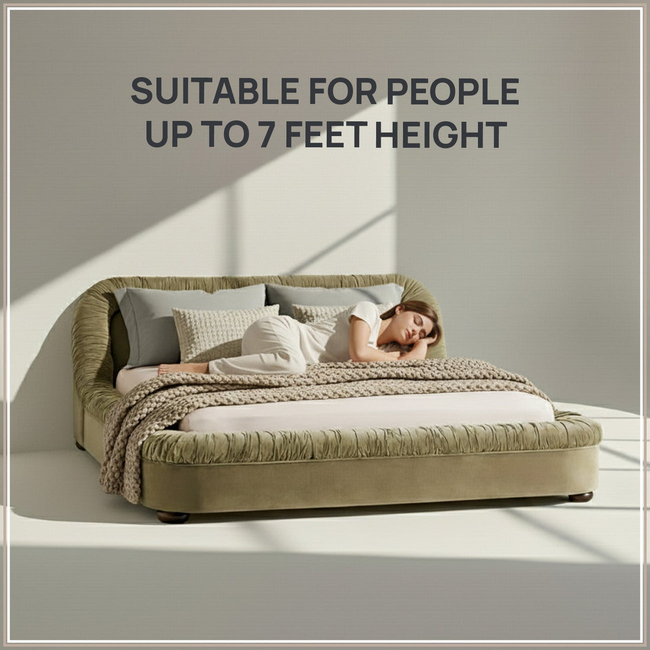 Casa Haven Relax Queen Size Bed in Light Green Velvet with Engineered Hardwood Frame & Hydraulic Storage