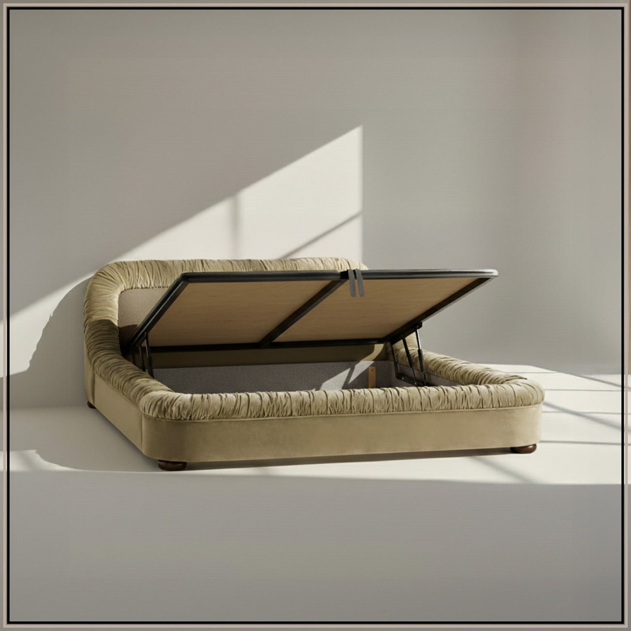 Casa Haven Relax Queen Size Bed in Light Green Velvet with Engineered Hardwood Frame & Hydraulic Storage