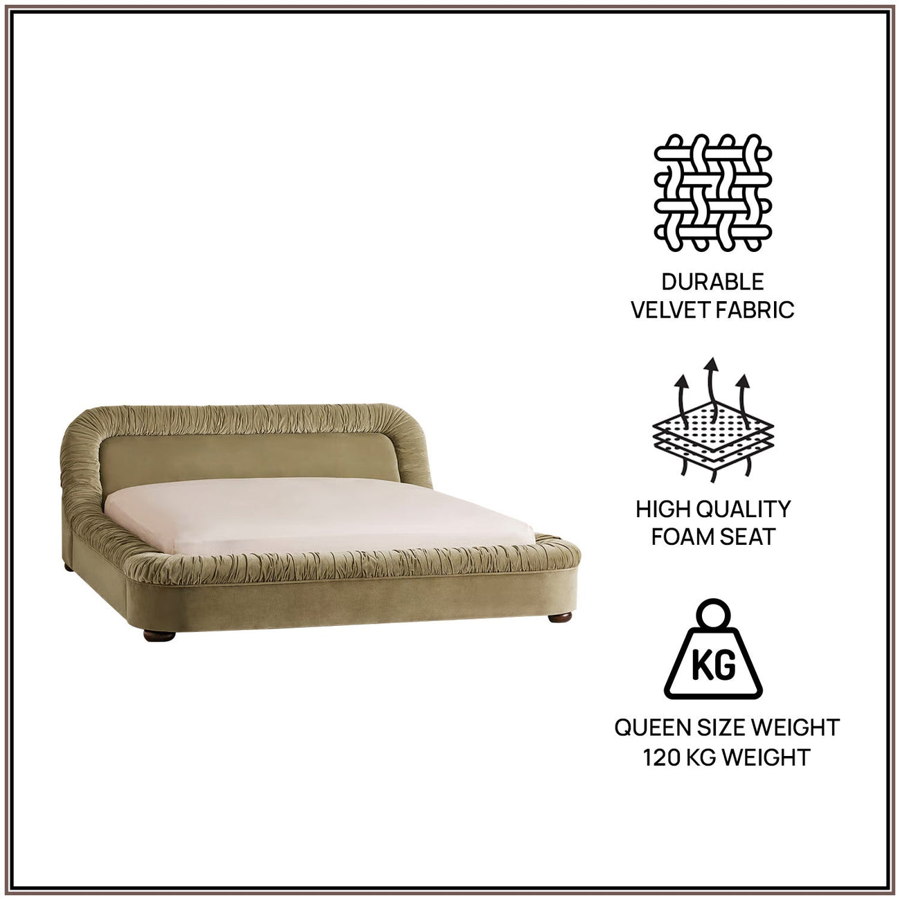Casa Haven Relax Queen Size Bed in Light Green Velvet with Engineered Hardwood Frame & Hydraulic Storage