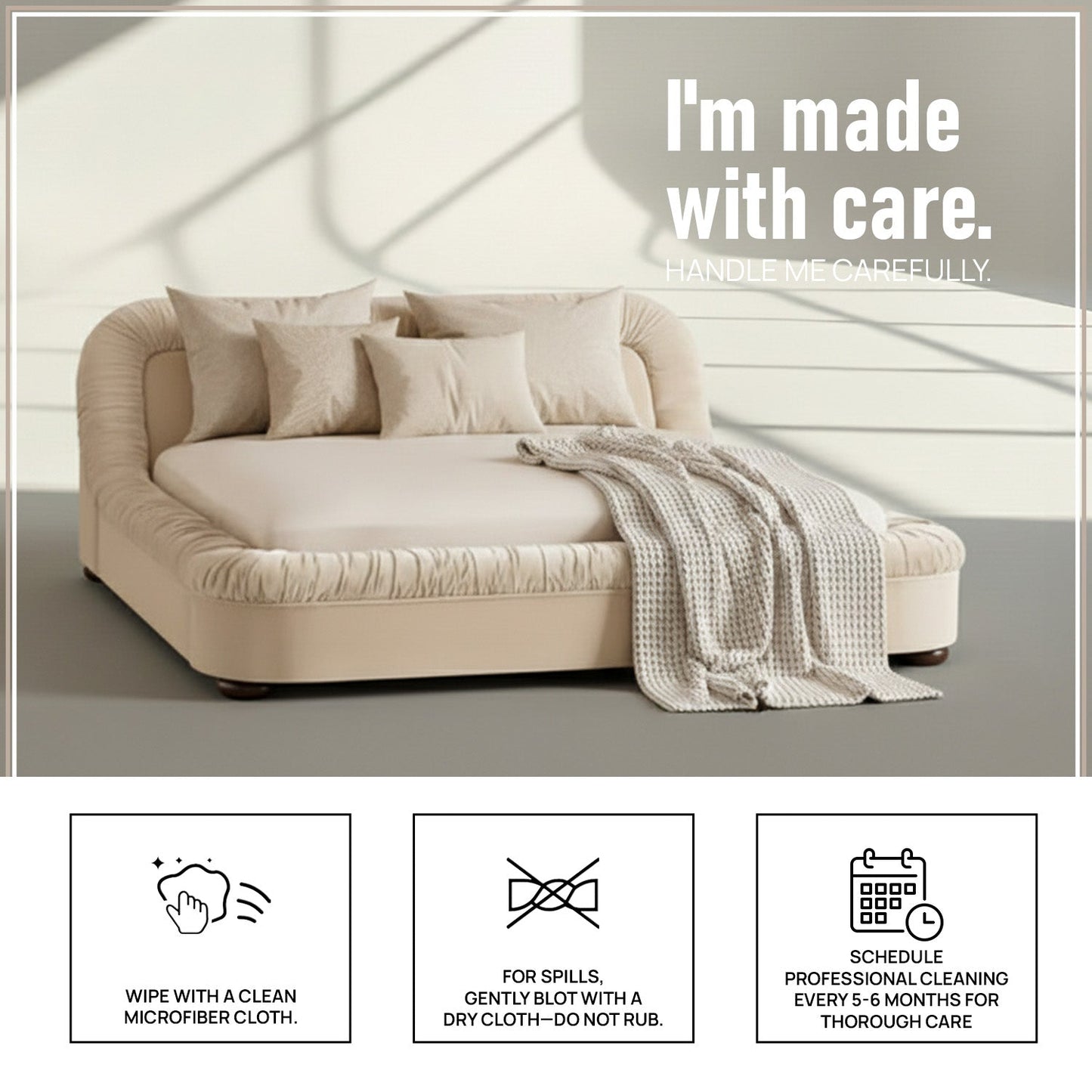 Casa Haven Relax Queen Size Bed in Off White Velvet with Engineered Hardwood Frame & Hydraulic Storage