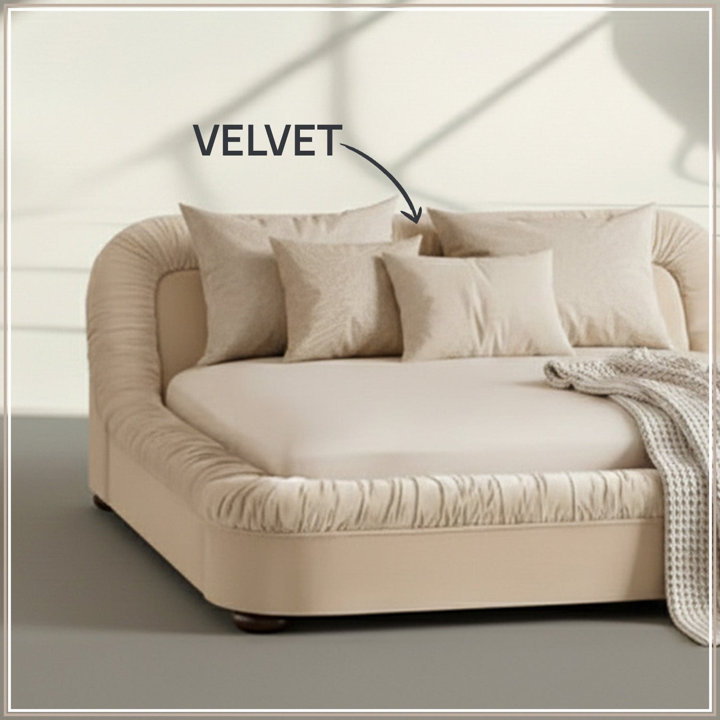 Casa Haven Relax Queen Size Bed in Off White Velvet with Engineered Hardwood Frame & Hydraulic Storage