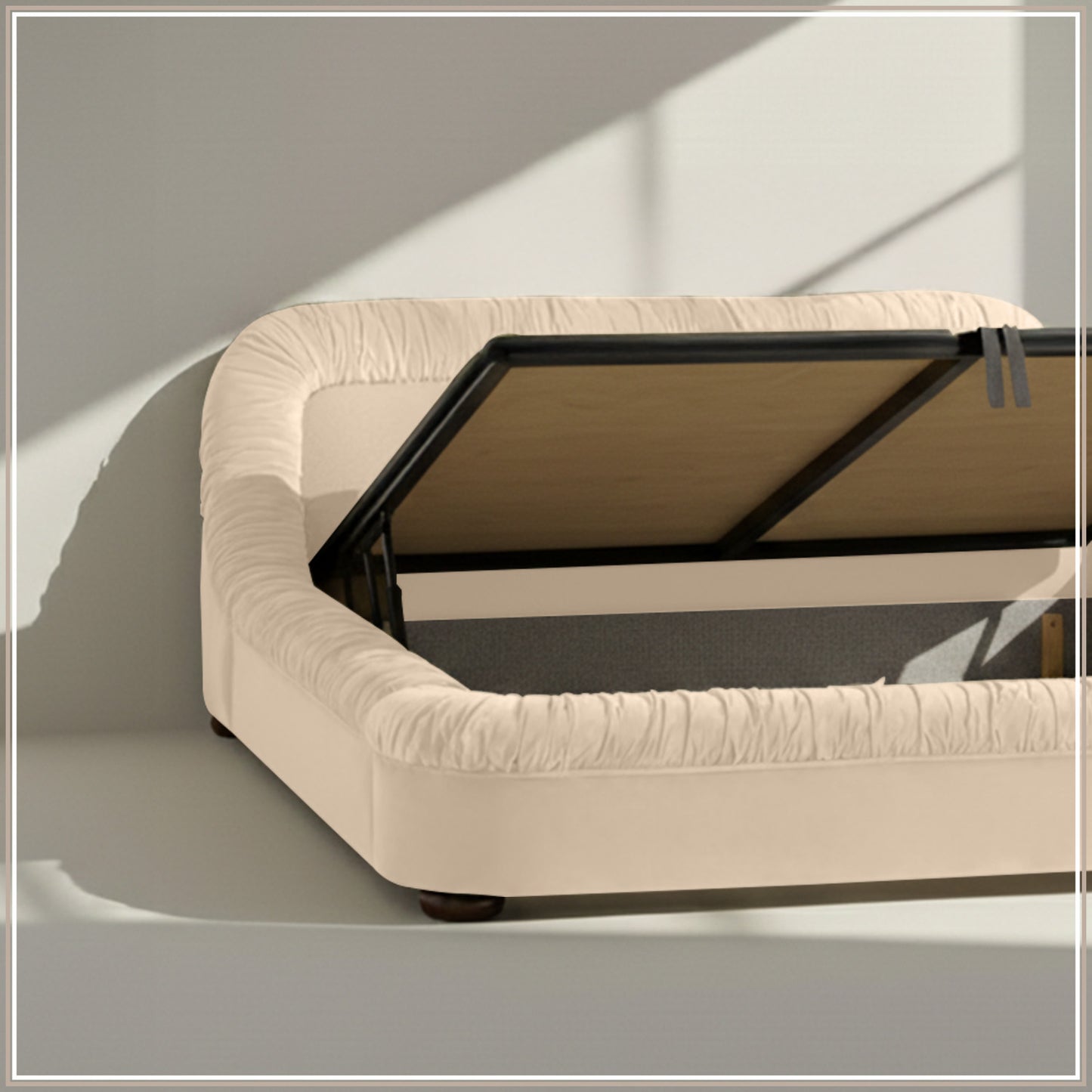 Casa Haven Relax King Size Bed in Off White Velvet with Engineered Hardwood Frame & Hydraulic Storage