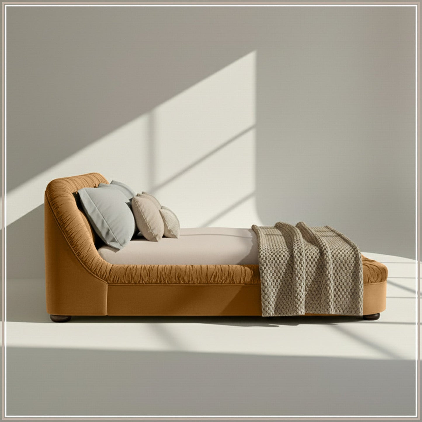 Casa Haven Relax Queen Size Bed in Mustard Velvet with Engineered Hardwood Frame & Hydraulic Storage