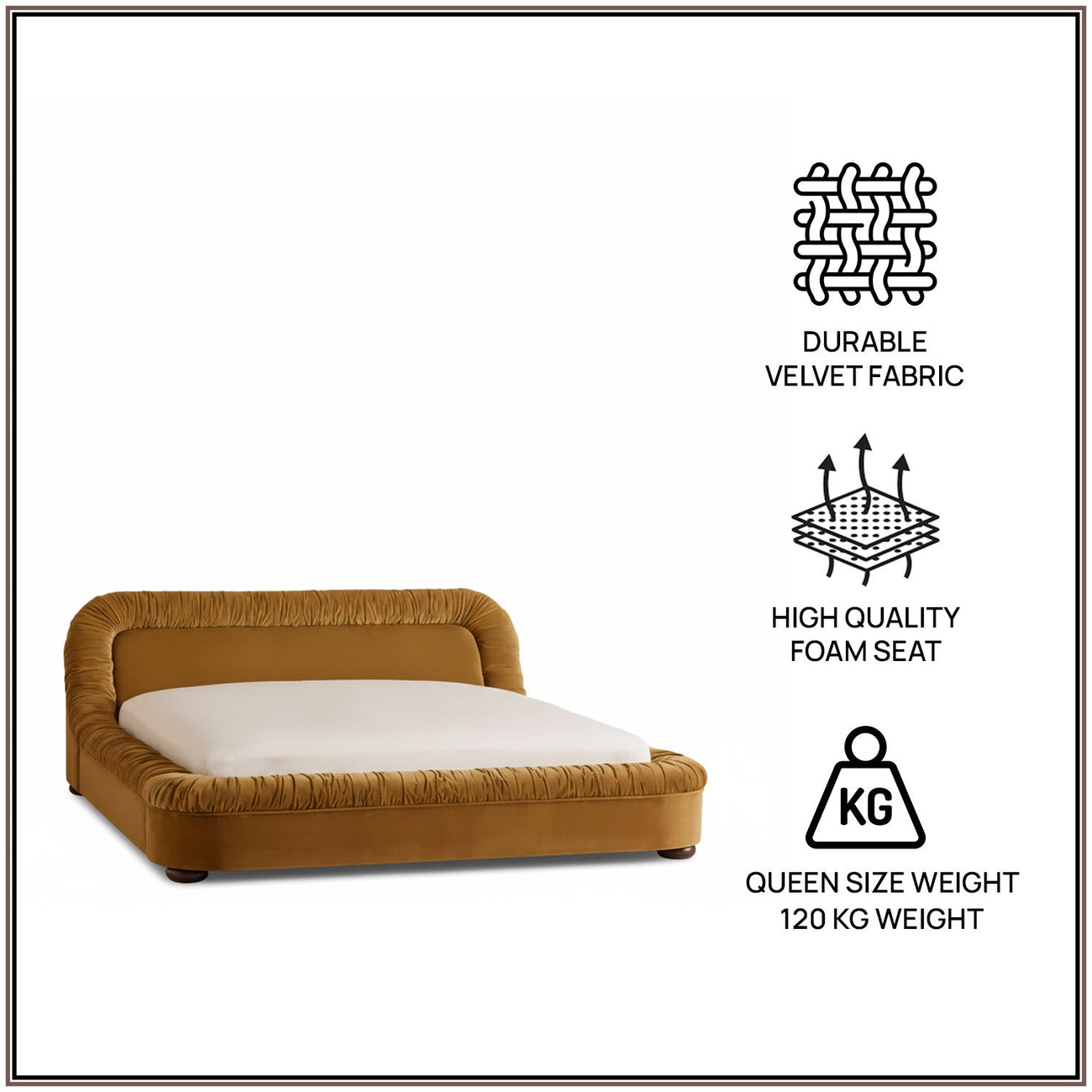 Casa Haven Relax Queen Size Bed in Mustard Velvet with Engineered Hardwood Frame & Hydraulic Storage