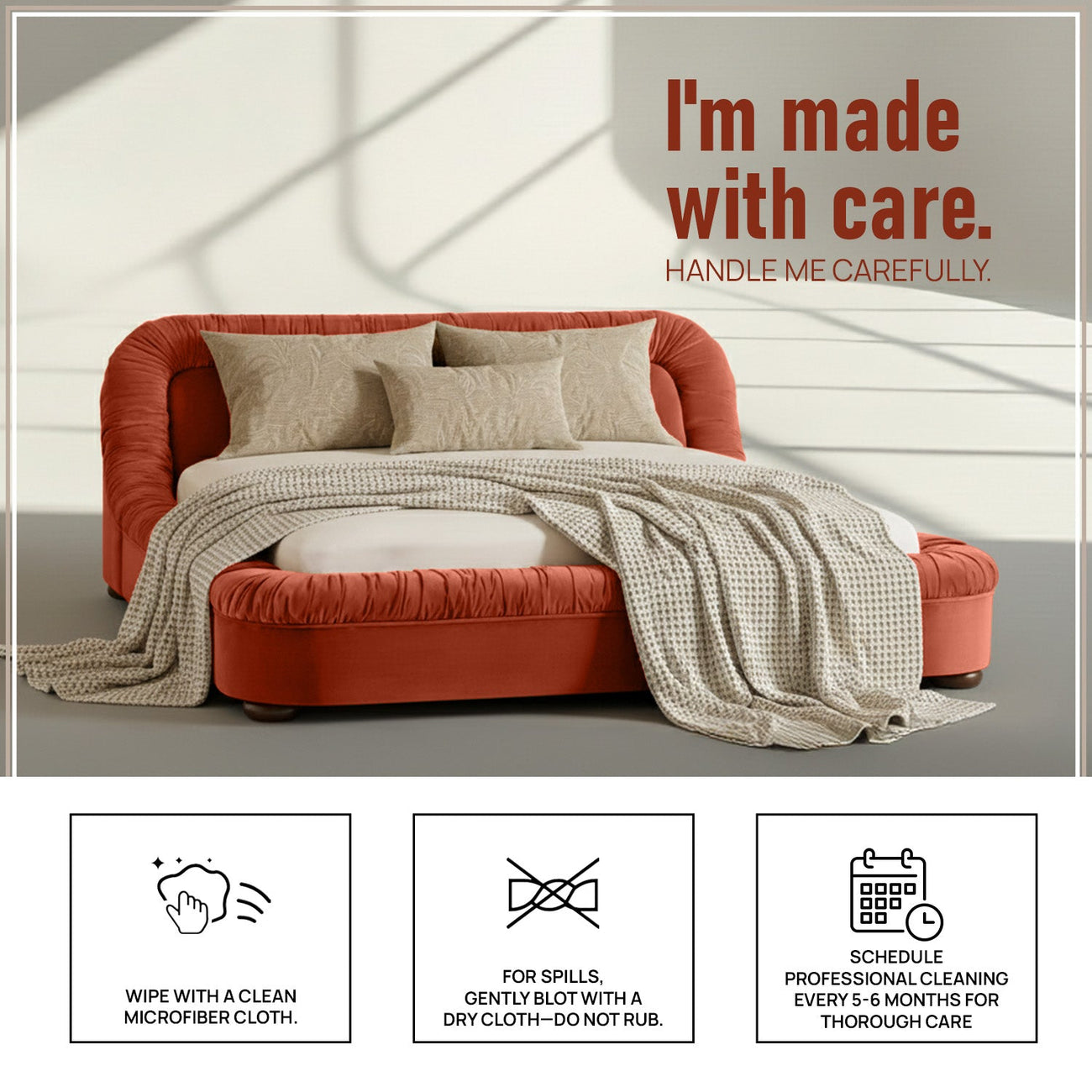 Casa Haven Relax Queen Size Bed in Rust Velvet with Engineered Hardwood Frame & Hydraulic Storage