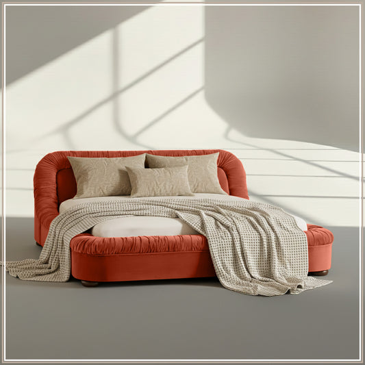 Casa Haven Relax Queen Size Bed in Rust Velvet with Engineered Hardwood Frame & Hydraulic Storage