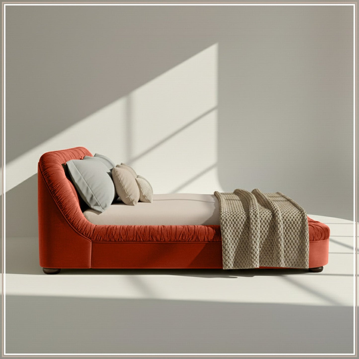 Casa Haven Relax Queen Size Bed in Rust Velvet with Engineered Hardwood Frame & Hydraulic Storage