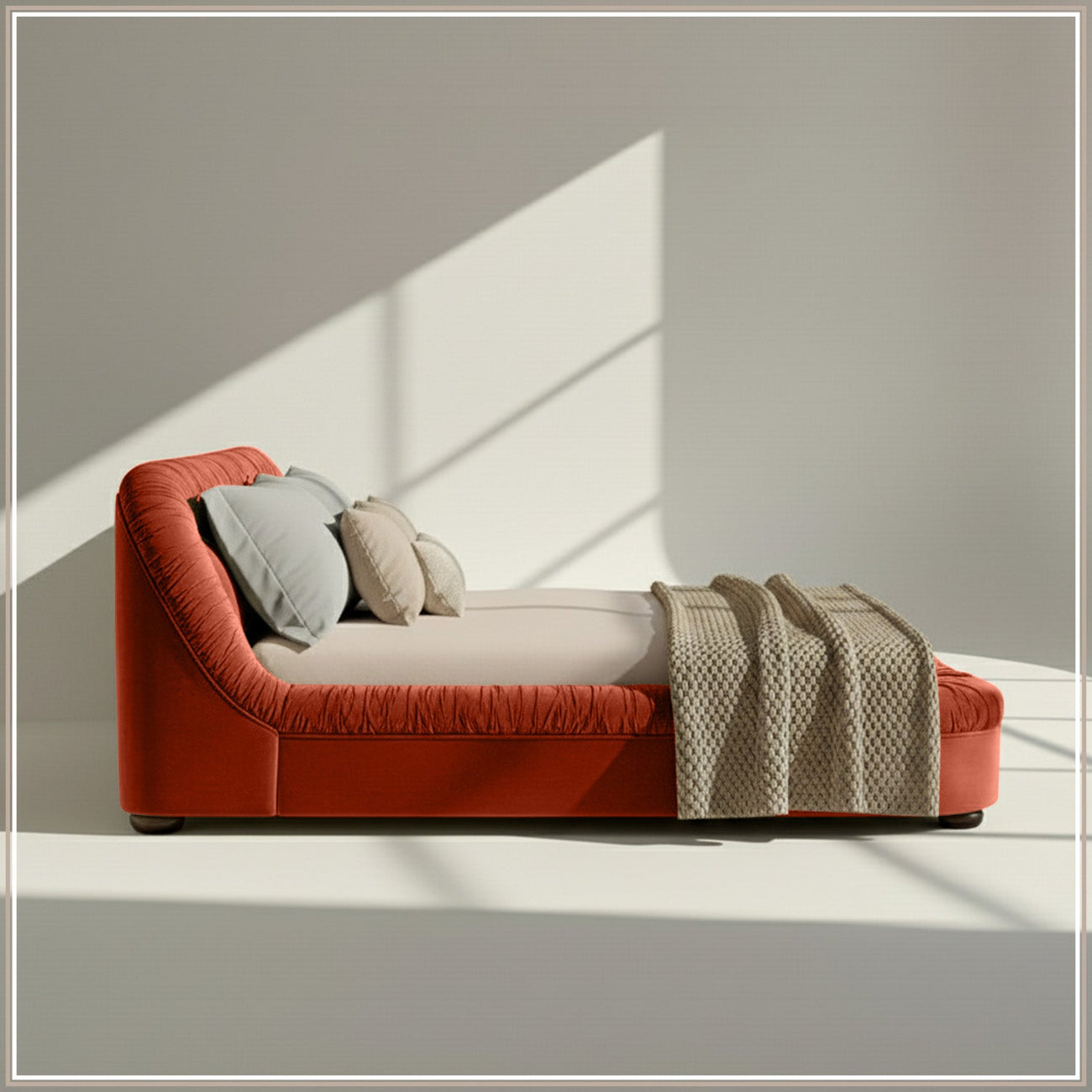 Casa Haven Relax Queen Size Bed in Rust Velvet with Engineered Hardwood Frame & Hydraulic Storage