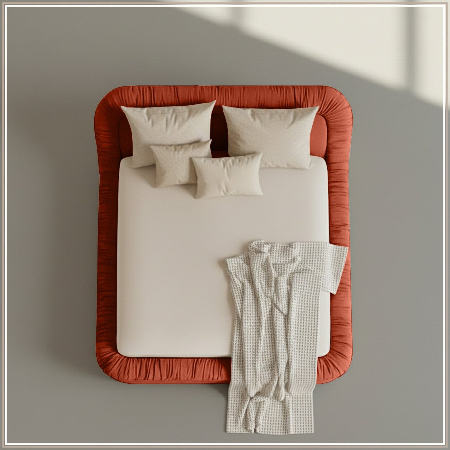 Casa Haven Relax Queen Size Bed in Rust Velvet with Engineered Hardwood Frame & Hydraulic Storage