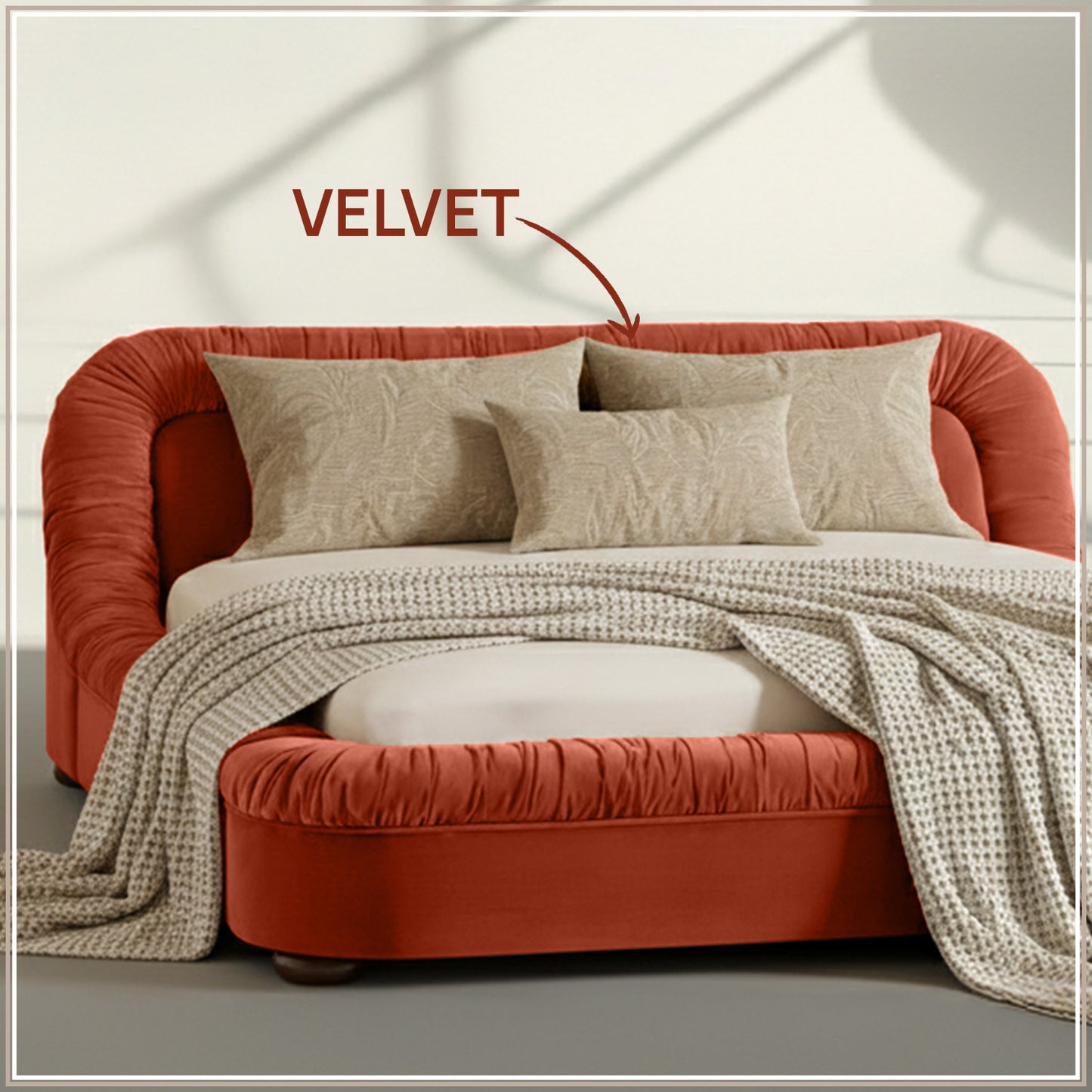 Casa Haven Relax King Size Bed in Rust Velvet with Engineered Hardwood Frame & Hydraulic Storage