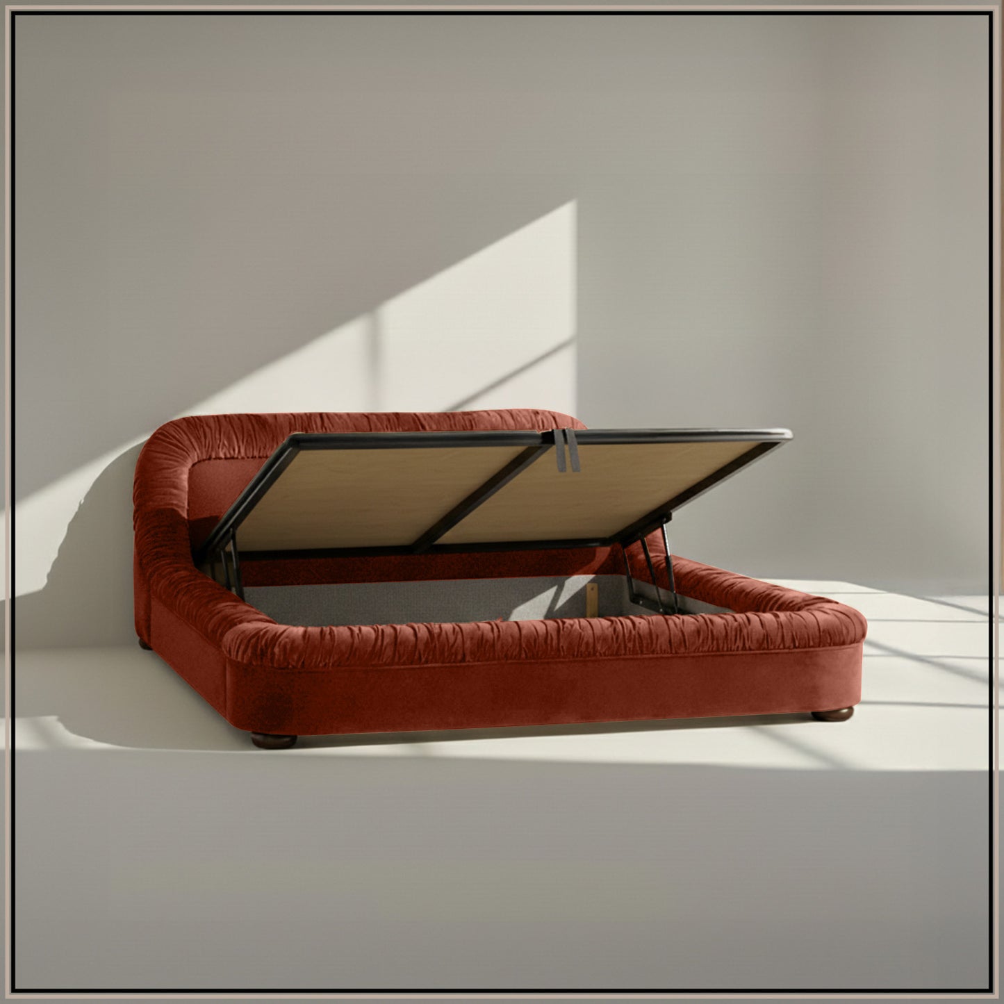 Casa Haven Relax King Size Bed in Rust Velvet with Engineered Hardwood Frame & Hydraulic Storage