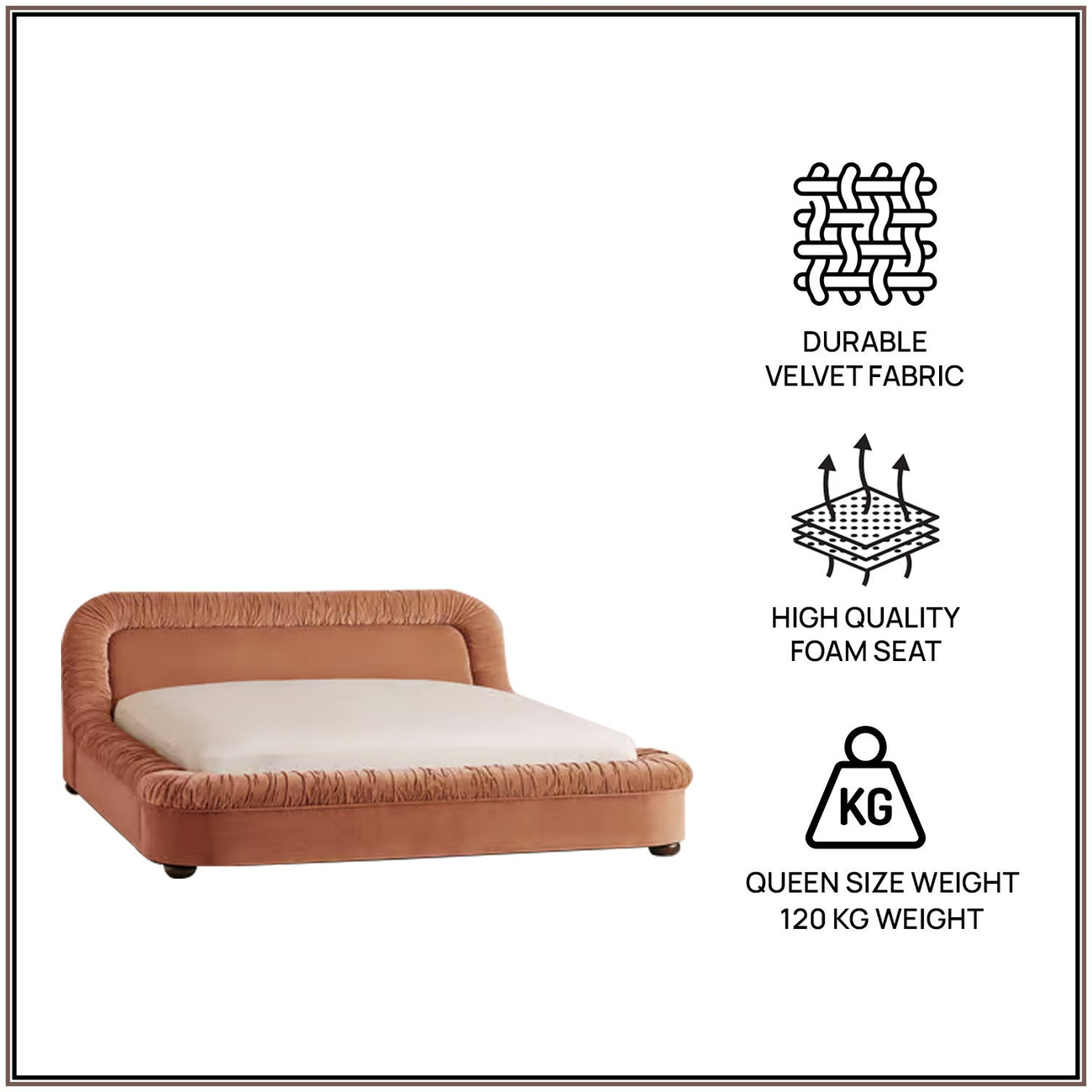 Casa Haven Relax Queen Size Bed in Antique Rose Velvet with Engineered Hardwood Frame & Hydraulic Storage