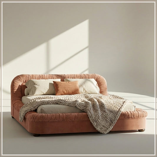 Casa Haven Relax Queen Size Bed in Antique Rose Velvet with Engineered Hardwood Frame & Hydraulic Storage
