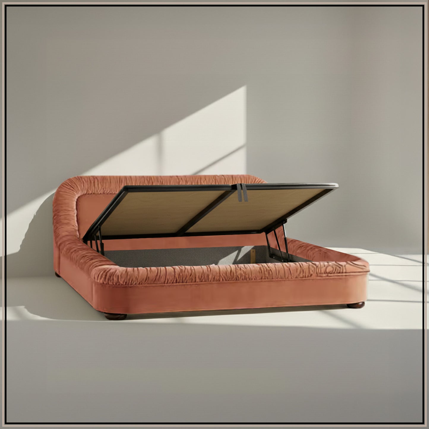 Casa Haven Relax King Size Bed in Antique Rose Velvet with Engineered Hardwood Frame & Hydraulic Storage