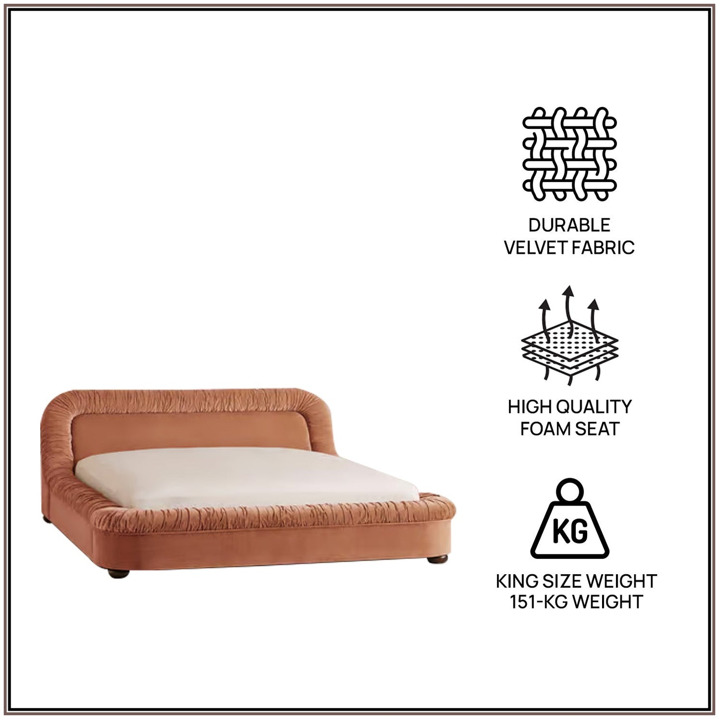 Casa Haven Relax King Size Bed in Antique Rose Velvet with Engineered Hardwood Frame & Hydraulic Storage