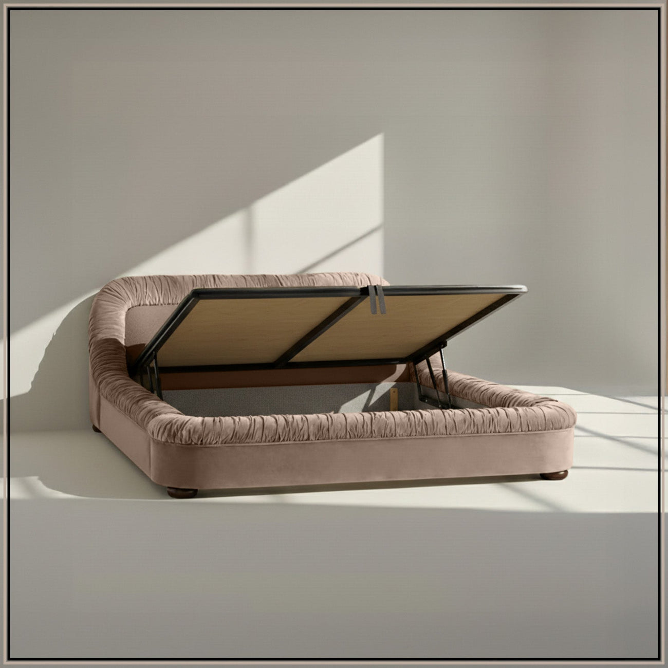 Casa Haven Relax King Size Bed in Taupe Velvet with Engineered Hardwood Frame & Hydraulic Storage