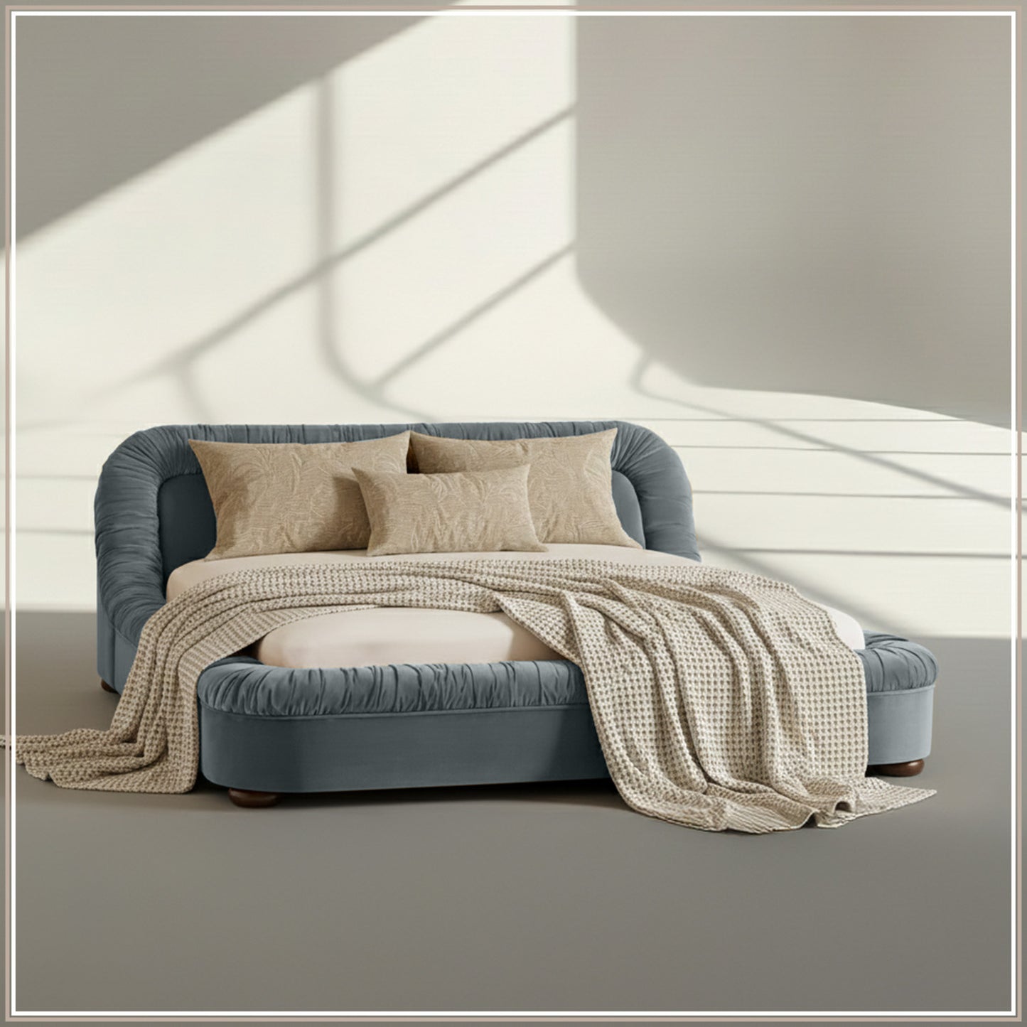 Casa Haven Relax King Size Bed in Grey Blue Velvet with Engineered Hardwood Frame & Hydraulic Storage