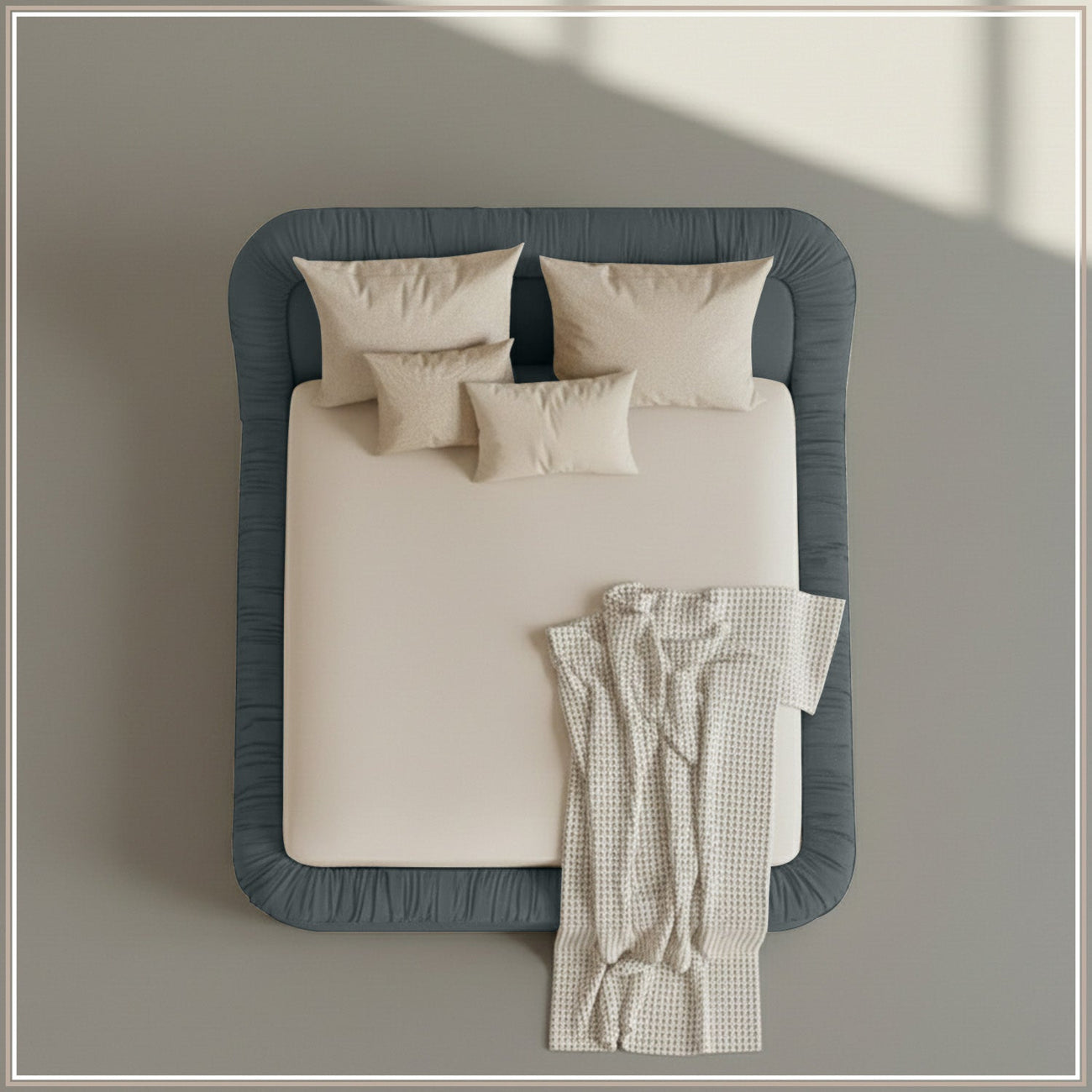Casa Haven Relax Queen Size Bed in Grey Blue Velvet with Engineered Hardwood Frame & Hydraulic Storage