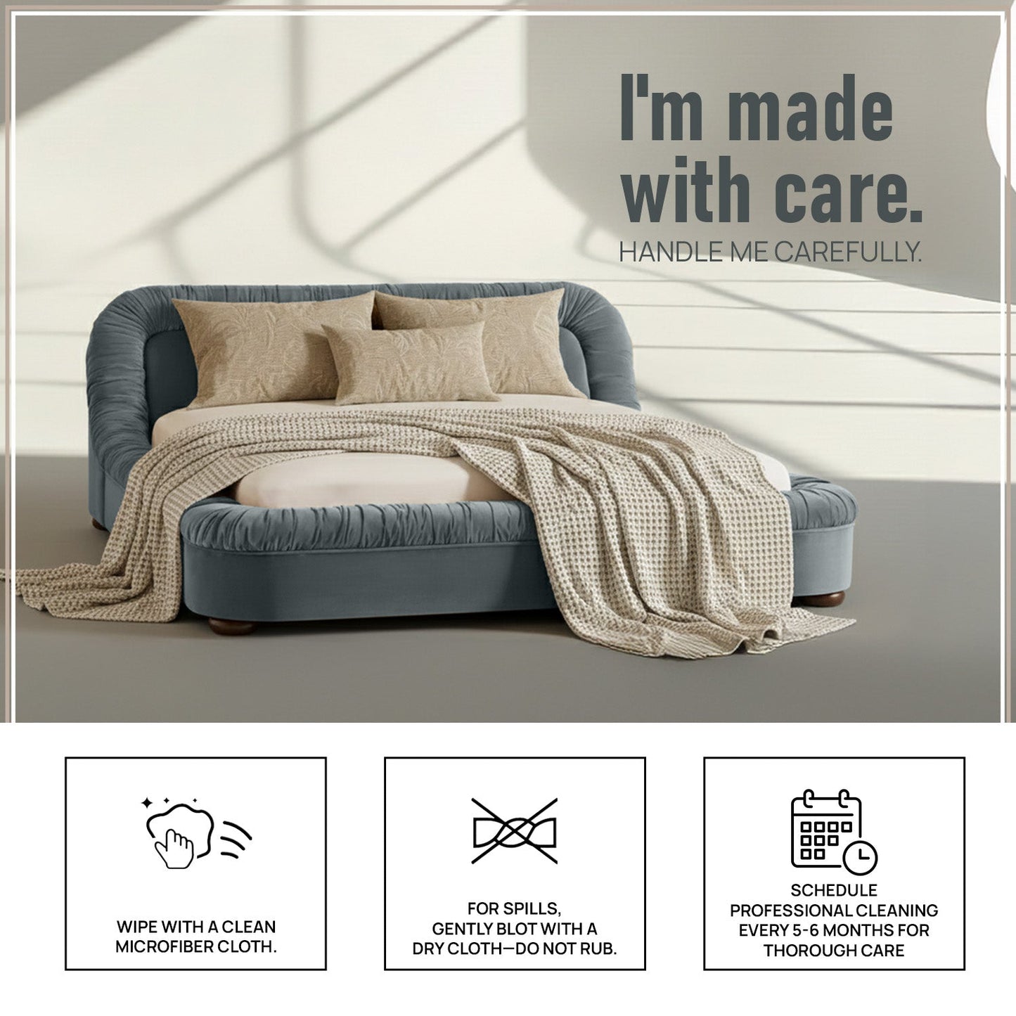 Casa Haven Relax Queen Size Bed in Grey Blue Velvet with Engineered Hardwood Frame & Hydraulic Storage