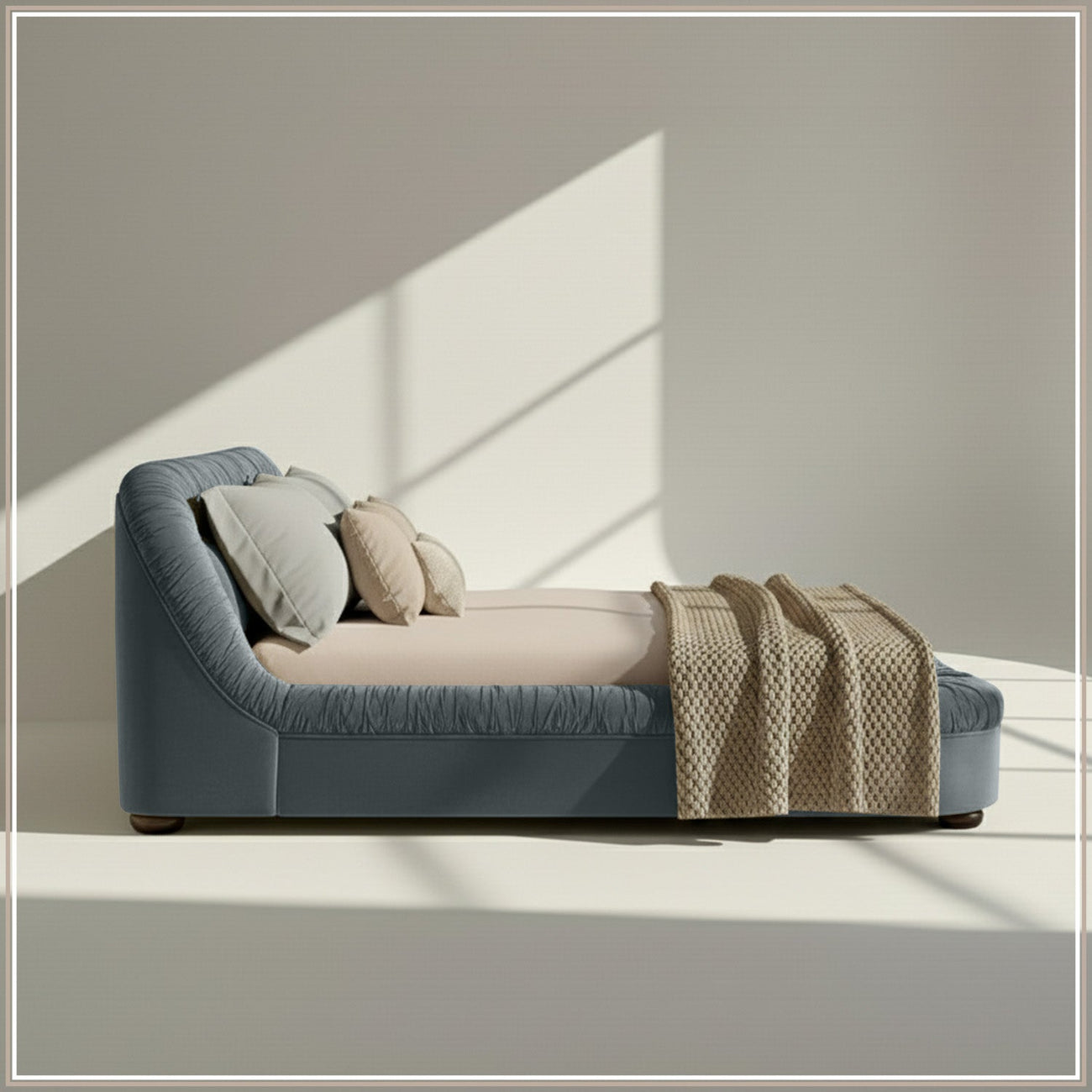 Casa Haven Relax King Size Bed in Grey Blue Velvet with Engineered Hardwood Frame & Hydraulic Storage
