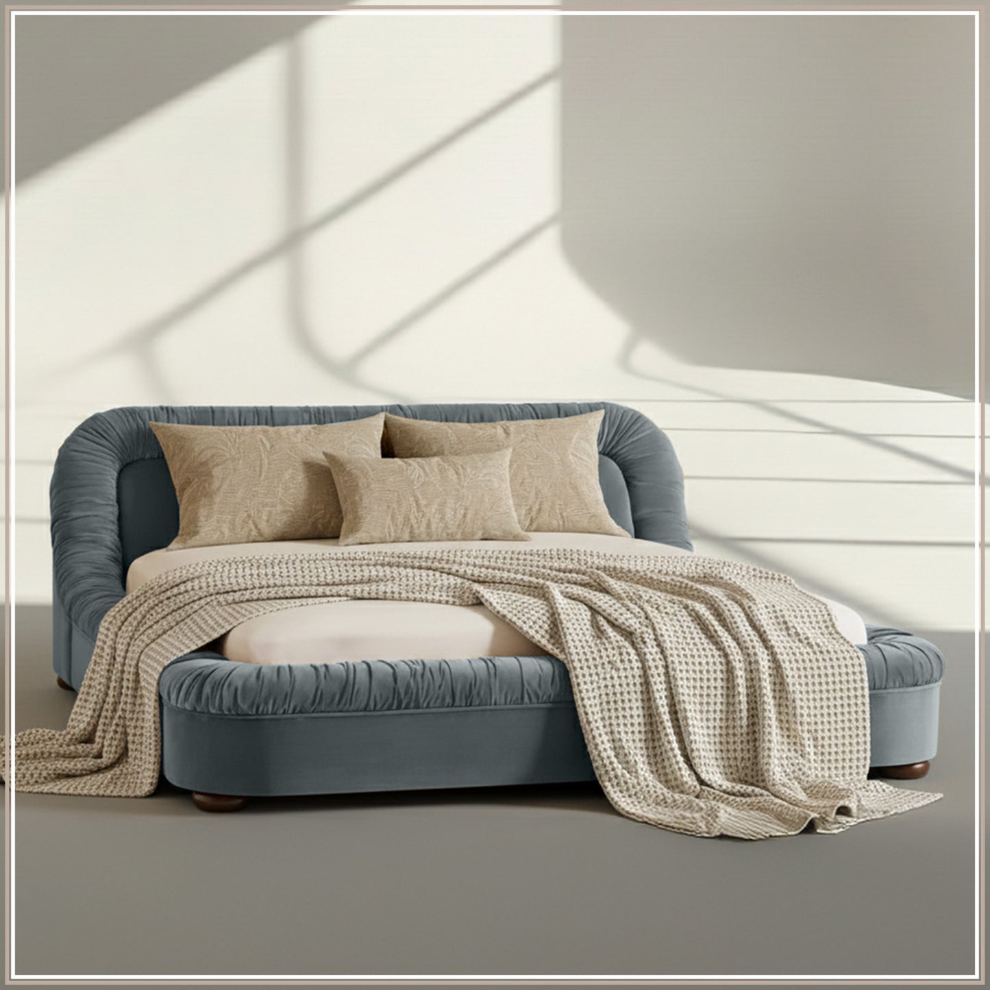 Casa Haven Relax King Size Bed in Grey Blue Velvet with Engineered Hardwood Frame & Hydraulic Storage