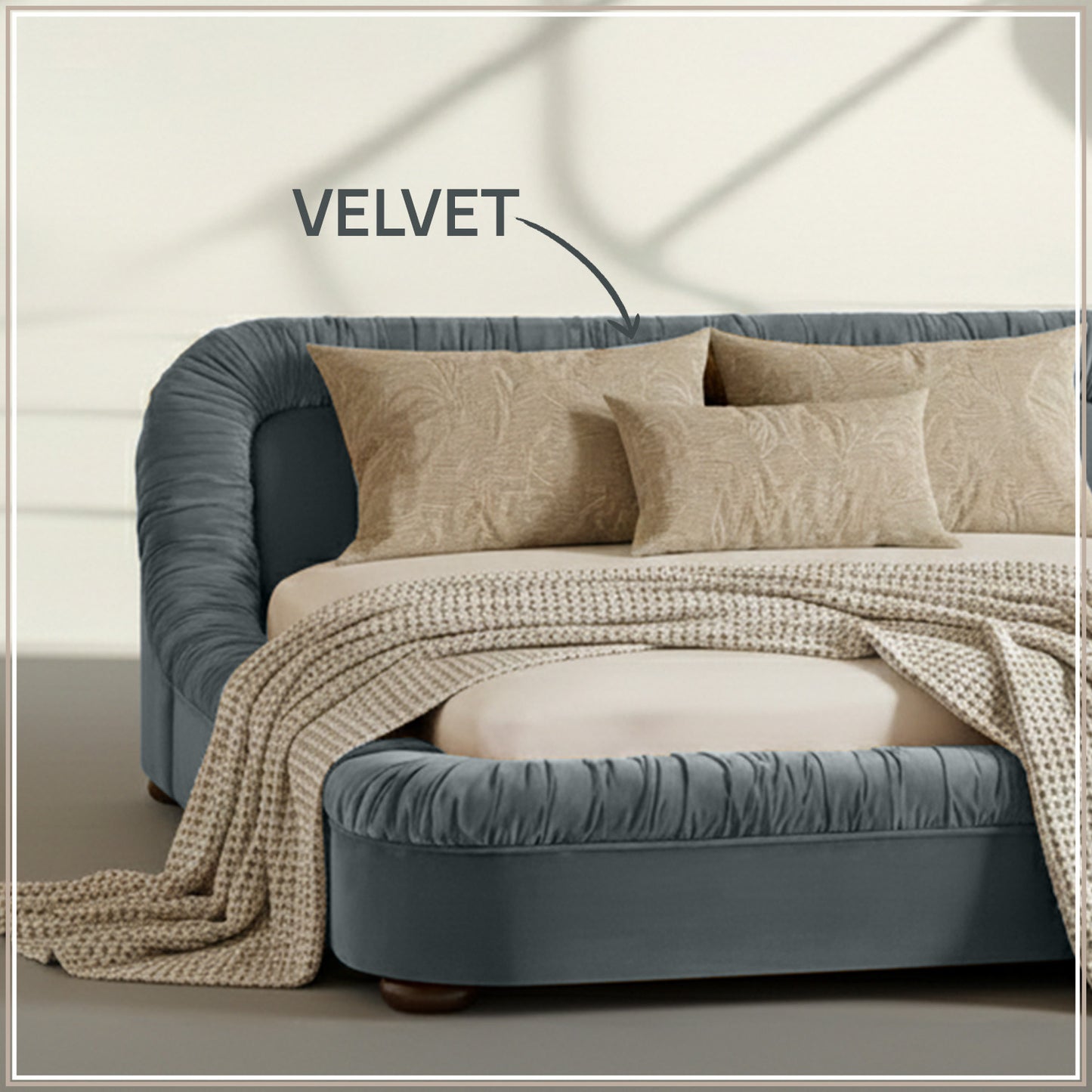 Casa Haven Relax King Size Bed in Grey Blue Velvet with Engineered Hardwood Frame & Hydraulic Storage