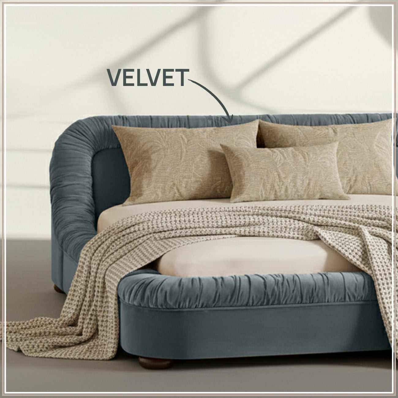 Casa Haven Relax King Size Bed in Grey Blue Velvet with Engineered Hardwood Frame & Hydraulic Storage