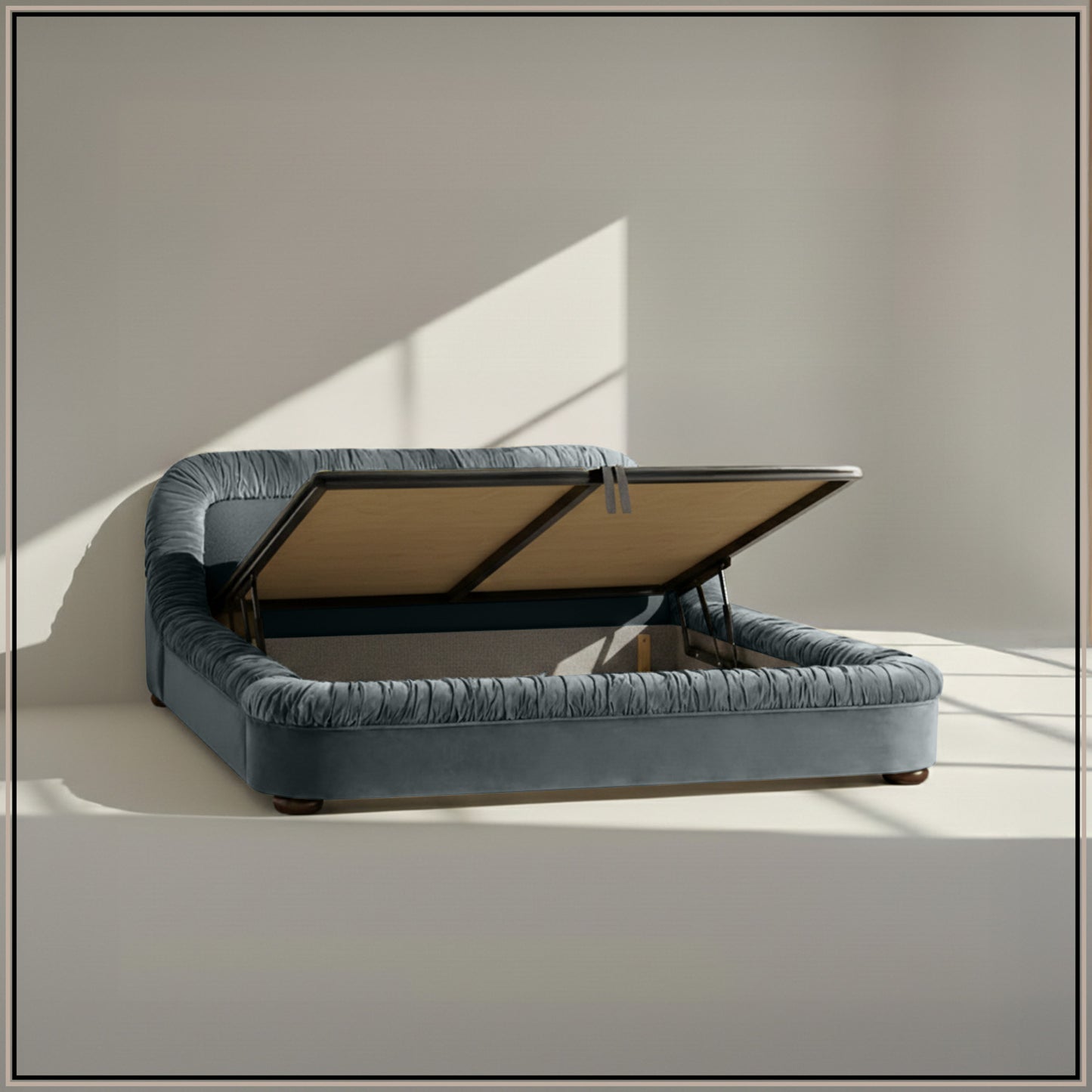 Casa Haven Relax King Size Bed in Grey Blue Velvet with Engineered Hardwood Frame & Hydraulic Storage