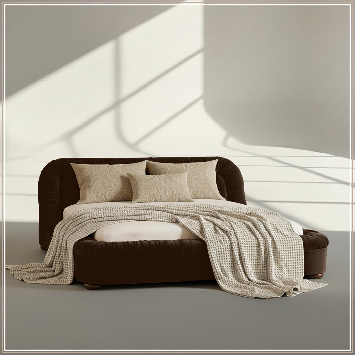 Casa Haven Relax Queen Size Bed in Chocolate Velvet with Engineered Hardwood Frame & Hydraulic Storage