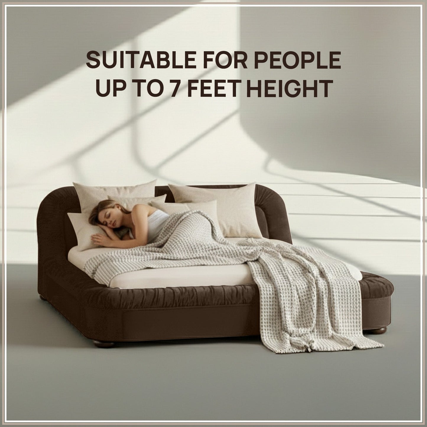 Casa Haven Relax Queen Size Bed in Chocolate Velvet with Engineered Hardwood Frame & Hydraulic Storage