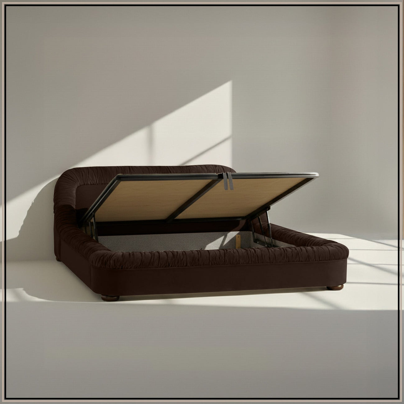 Casa Haven Relax Queen Size Bed in Chocolate Velvet with Engineered Hardwood Frame & Hydraulic Storage
