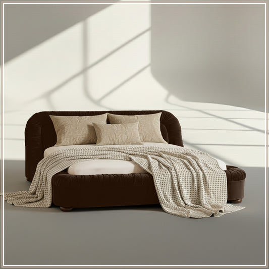 Casa Haven Relax Queen Size Bed in Chocolate Velvet with Engineered Hardwood Frame & Hydraulic Storage