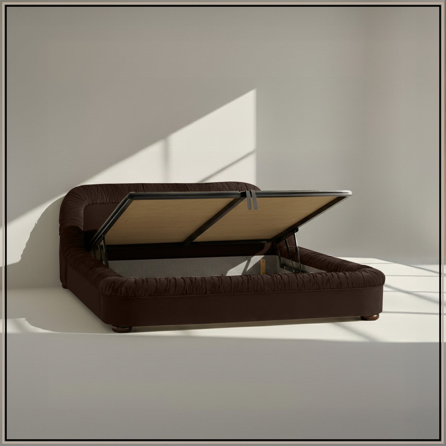 Casa Haven Relax King Size Bed in Chocolate Velvet with Engineered Hardwood Frame & Hydraulic Storage