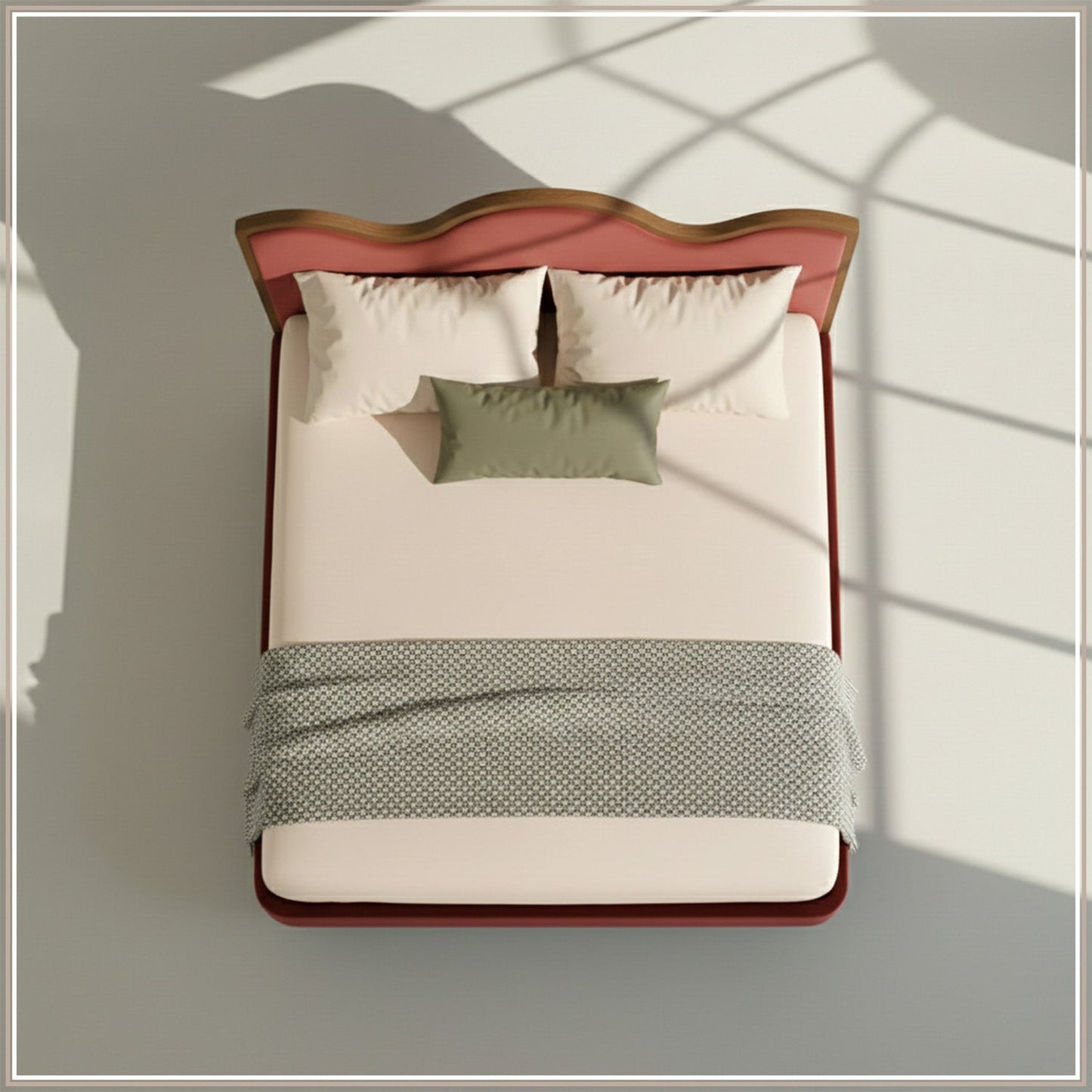 Solara Wave Luxe King Size Bed in Rust Velvet with Oak wood Frame & Hydraulic Storage