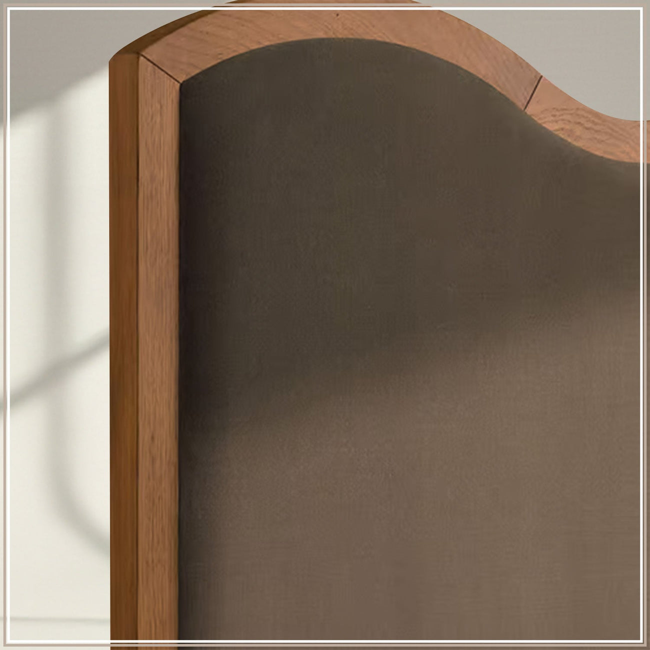Solara Wave Luxe Queen Size Bed in Taupe Velvet with Oak wood Frame & Hydraulic Storage