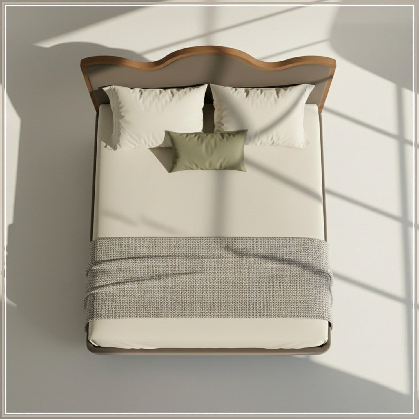 Solara Wave Luxe King Size Bed in Taupe Velvet with Oak wood Frame & Hydraulic Storage