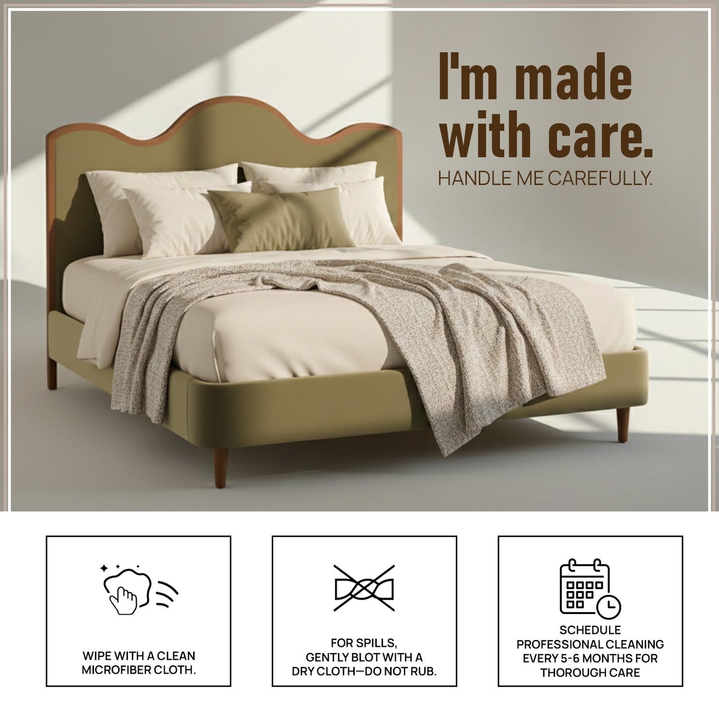 Solara Wave Luxe King Size Bed in Lichen Velvet with Oak wood Frame & Hydraulic Storage