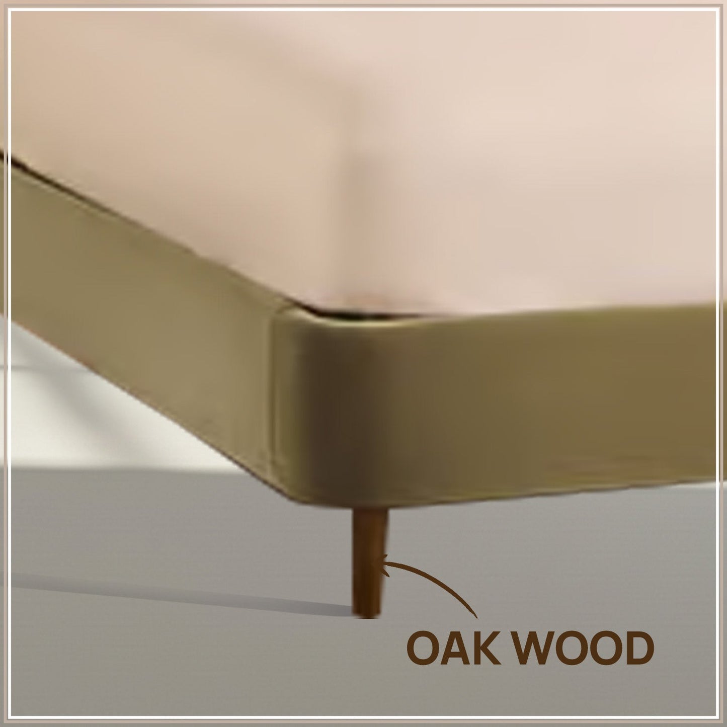 Solara Wave Luxe Queen Size Bed in Lichen Velvet with Oak wood Frame & Hydraulic Storage
