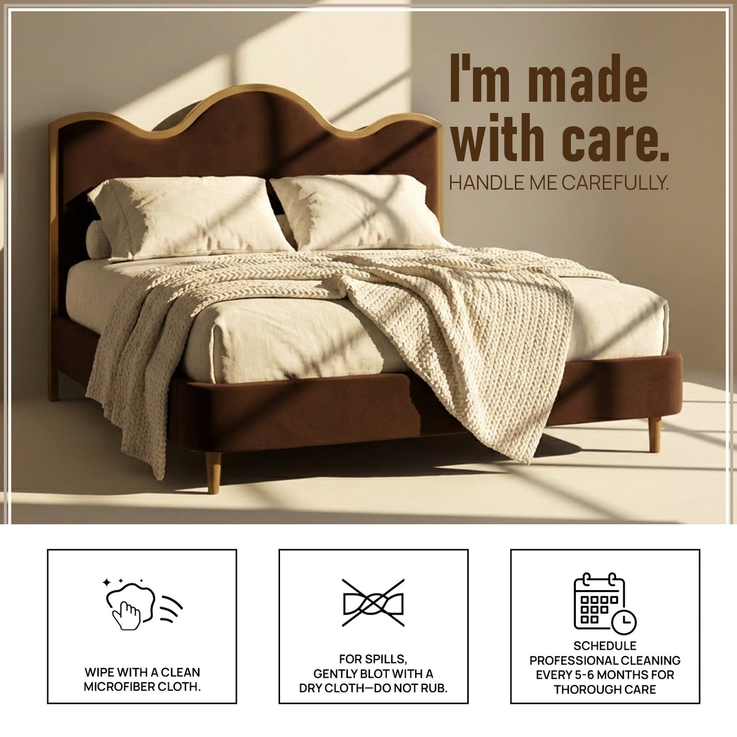 Solara Wave Luxe King Size Bed in Chocolate Velvet with Oak wood Frame & Hydraulic Storage