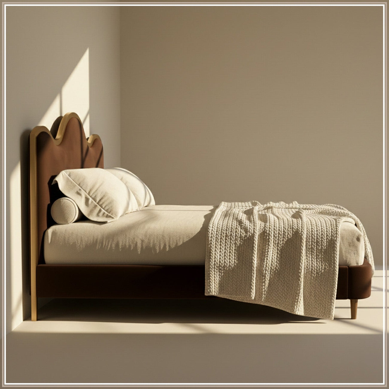 Solara Wave Luxe King Size Bed in Chocolate Velvet with Oak wood Frame & Hydraulic Storage