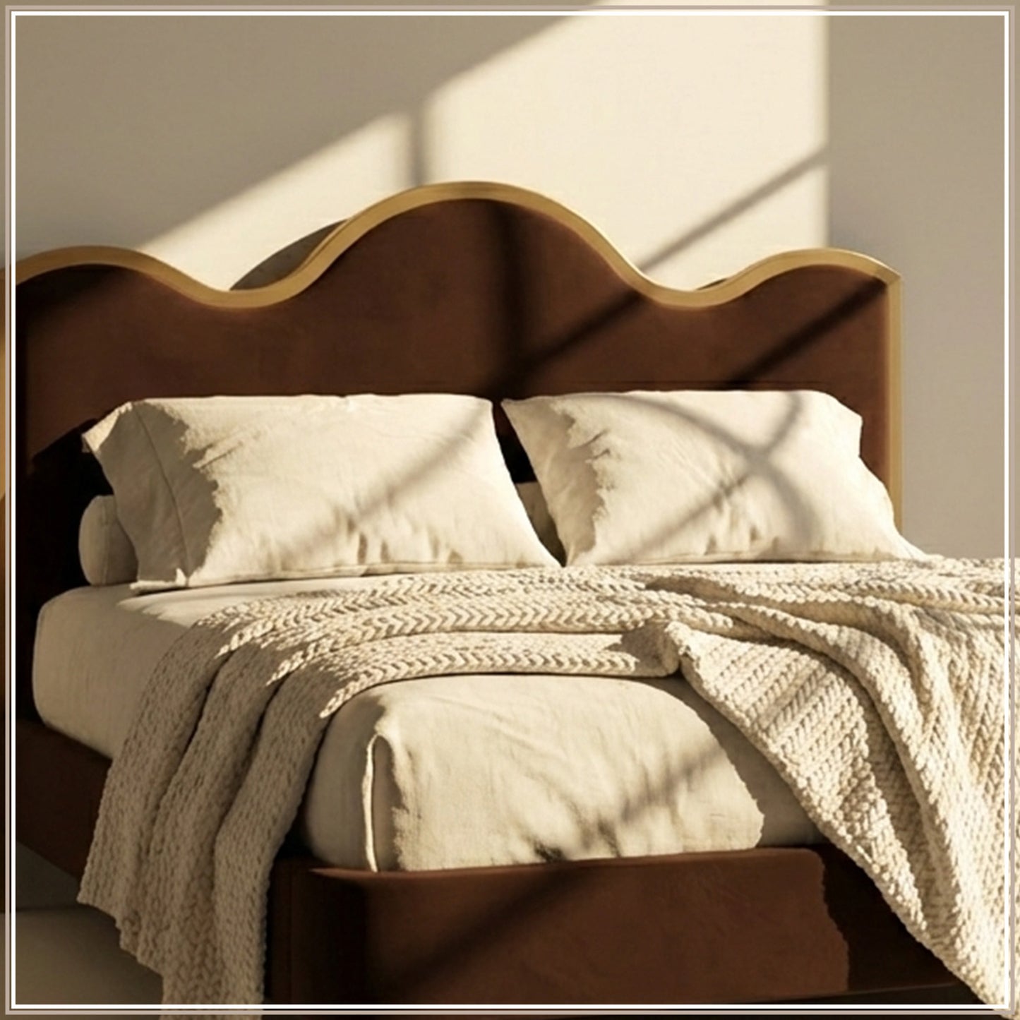 Solara Wave Luxe King Size Bed in Chocolate Velvet with Oak wood Frame & Hydraulic Storage