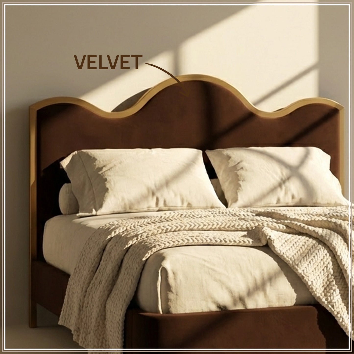 Solara Wave Luxe King Size Bed in Chocolate Velvet with Oak wood Frame & Hydraulic Storage
