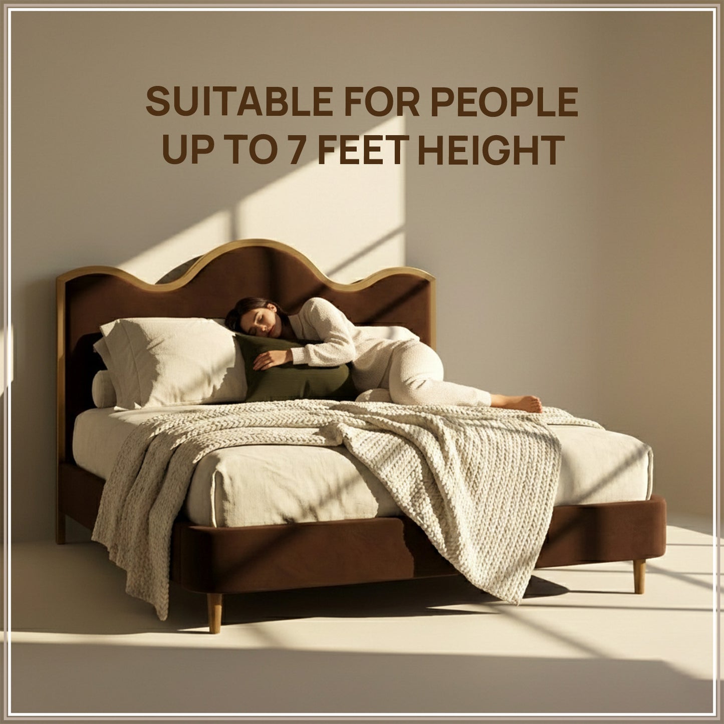 Solara Wave Luxe King Size Bed in Chocolate Velvet with Oak wood Frame & Hydraulic Storage