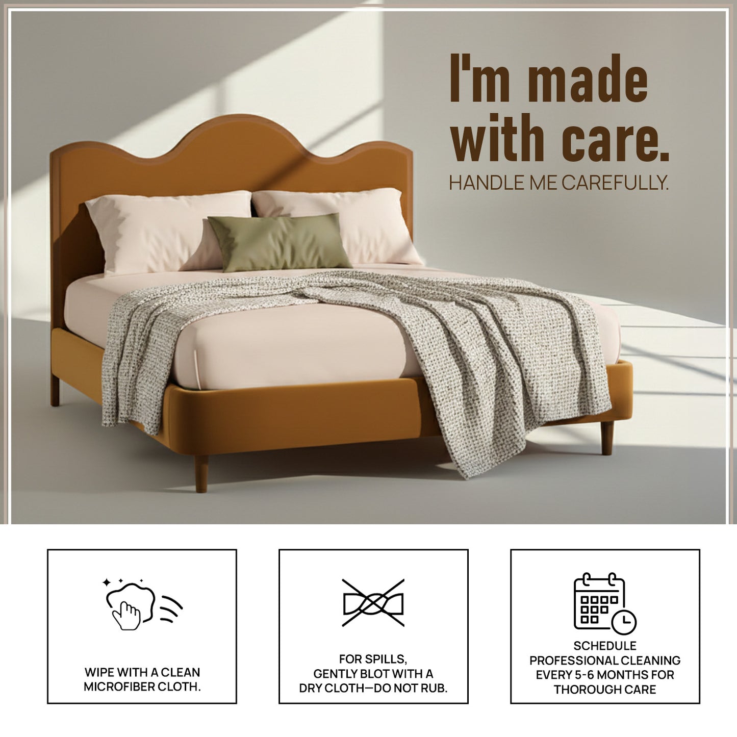 Solara Wave Luxe King Size Bed in Mustard Velvet with Oak wood Frame & Hydraulic Storage